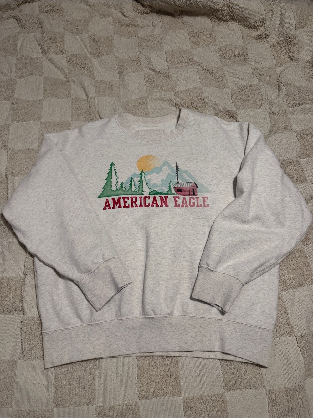 American Eagle Outfitters Light Gray Graphic Crewneck Sweater